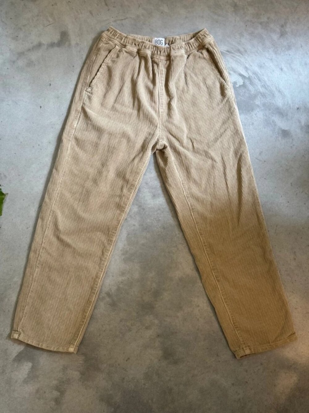Beige Wide Leg Corduroy Pants Drawstring Waist